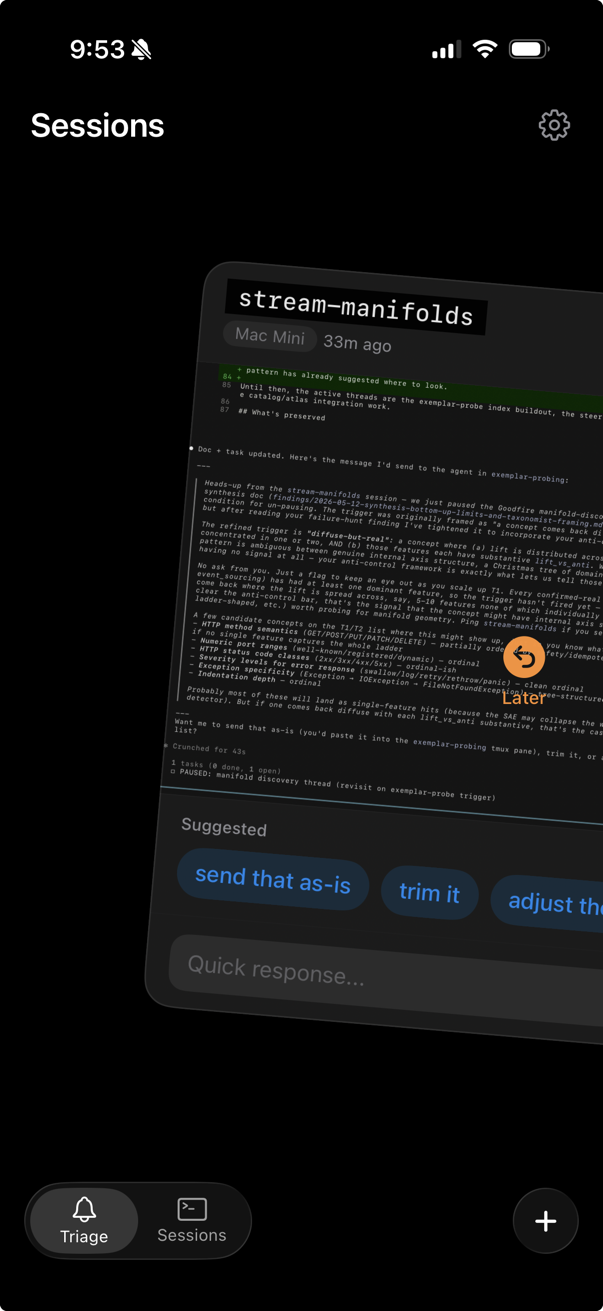 Screenshot of the swipeable agent card interface